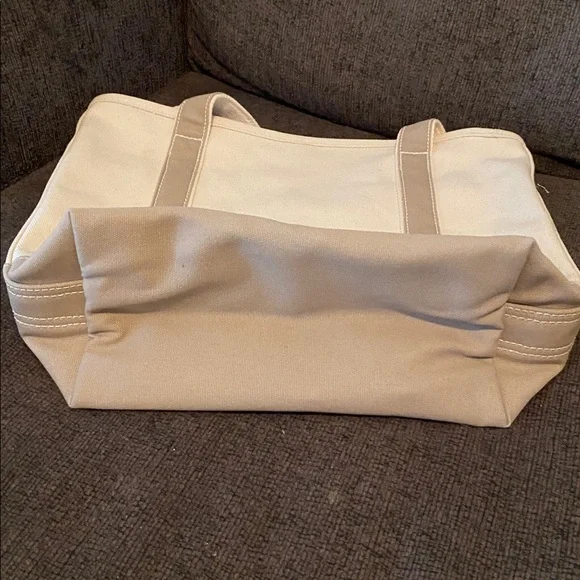 Lands' End Cream and Tan Canvas Tote - Picture 4 of 8
